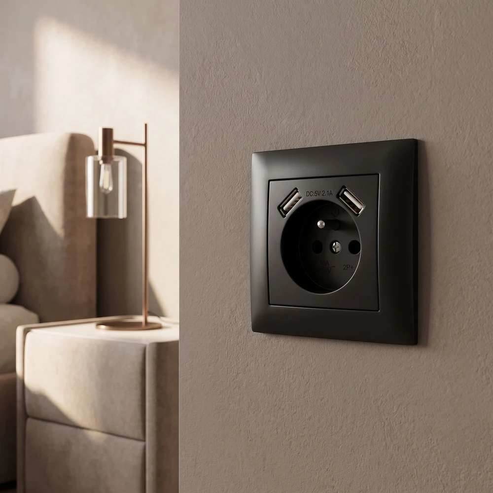 Toolight Viengubas Lizdas Su Įžeminimu + 2x Usb-a Oste Jnh003-g Juodas