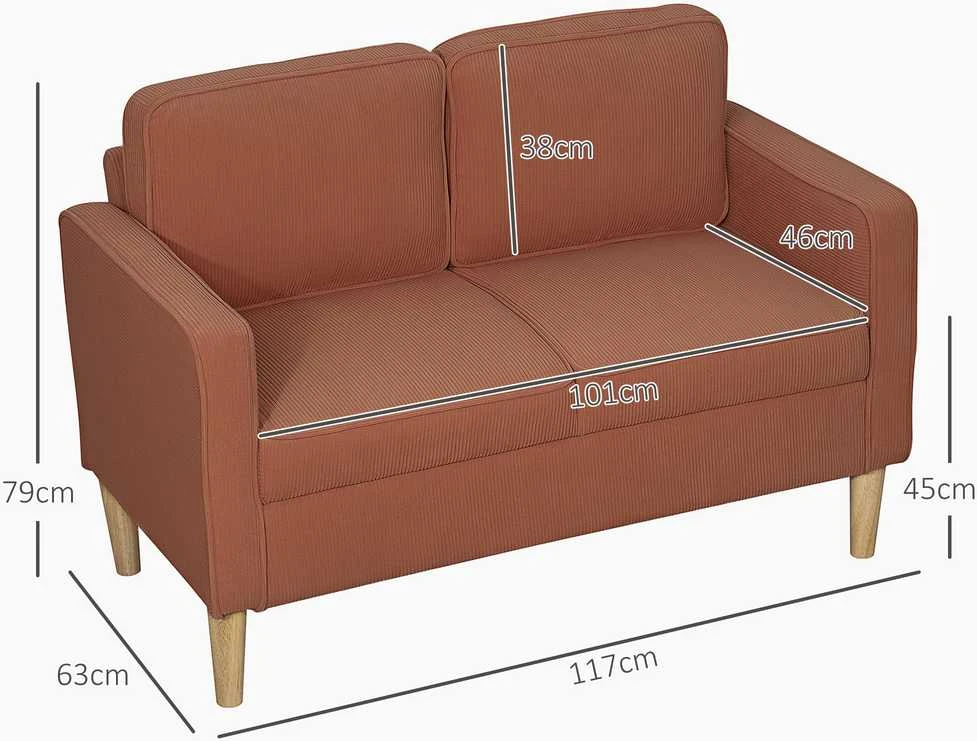 HOMCOM 2 vietų sofa, maža sofa su porankiais, daiktadėže, moderni gobeleninė sofa, velveto išvaizda, medinės kojelės, pagalvė, poilsio sofa svetainei, miegamajam, 117 x 63 x 79 cm, rožinė