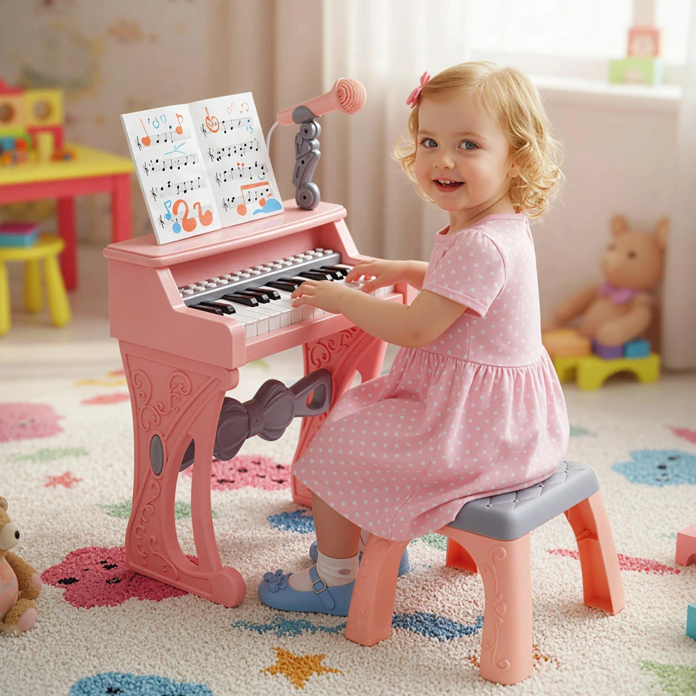 25 klavišų pianinas rožinė ir pilka