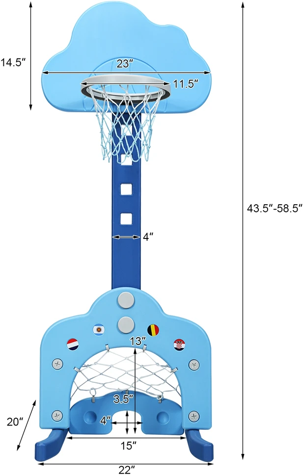 3-in-1 krepšinio stovas 78–116 cm