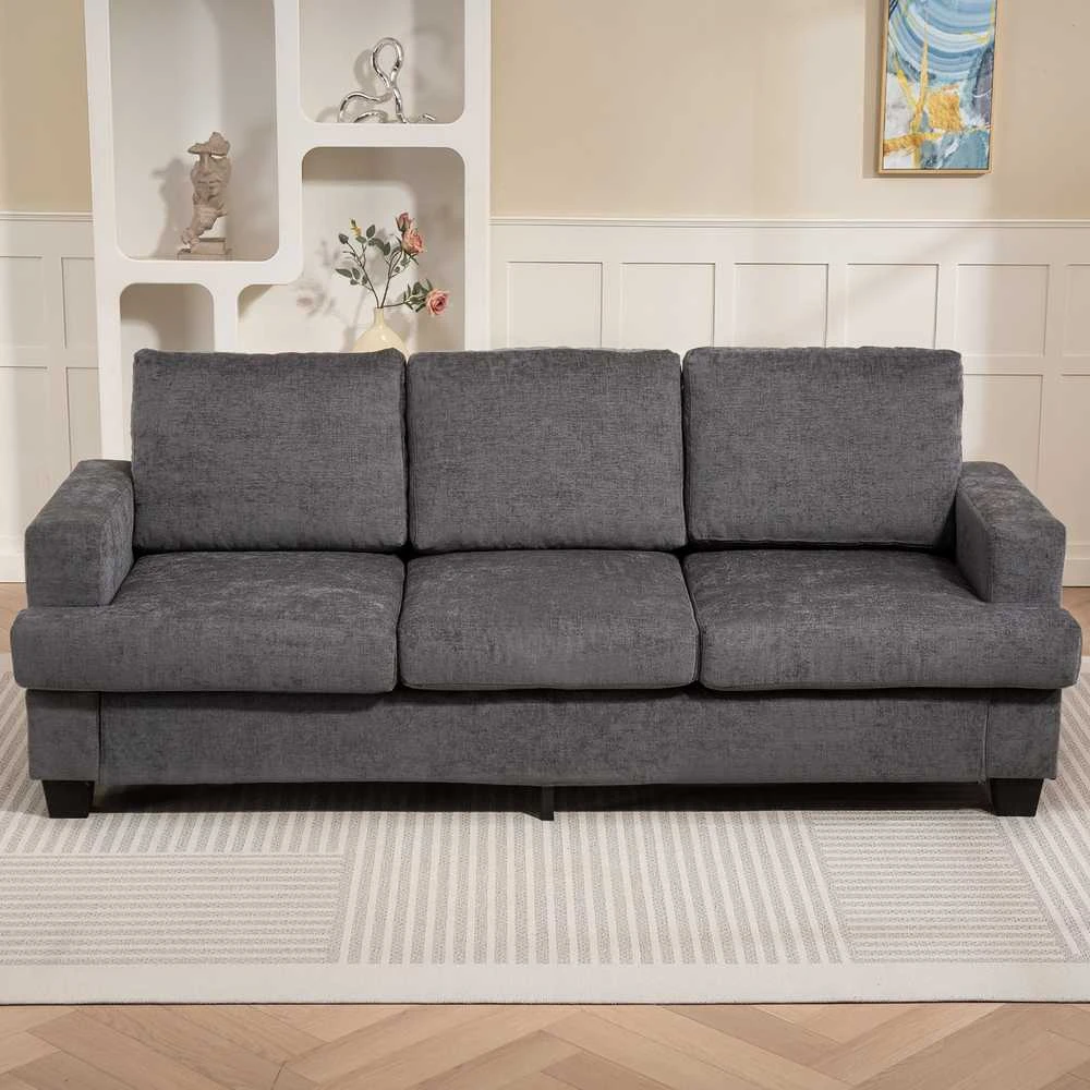 HOMCOM 3 vietų sofa, svetainės sofa 3 asmenims, medžiaginis apmušalas, plieno rėmas, minkšta sofa, pilka