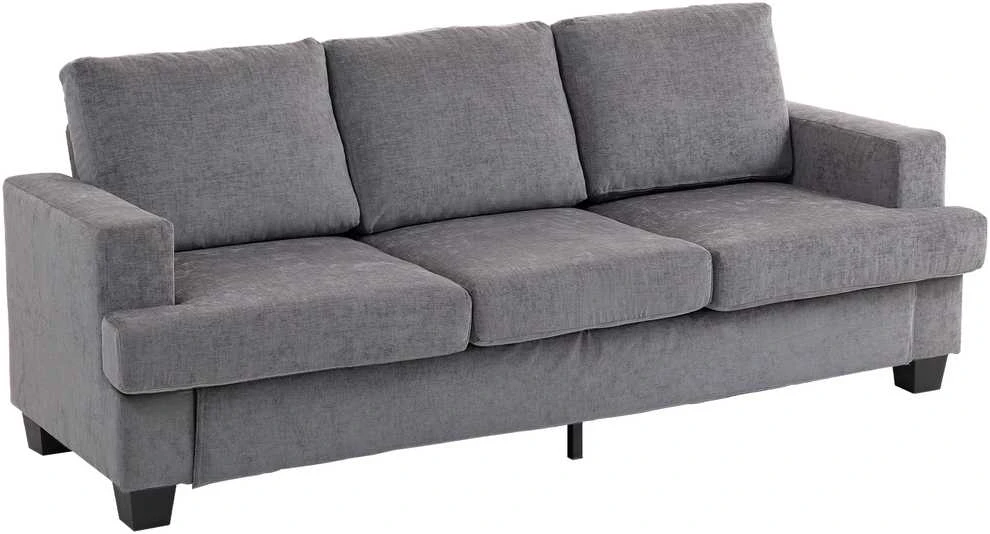 HOMCOM 3 vietų sofa, svetainės sofa 3 asmenims, medžiaginis apmušalas, plieno rėmas, minkšta sofa, pilka