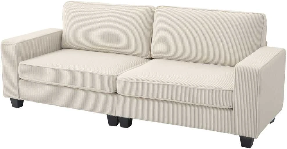 HOMCOM 3 vietų sofa, svetainės sofa su porankiais ir nugaros pagalvėmis, velveto apmušalas, spyruoklinis blokas, 227 x 84 x 87 cm, kreminė balta