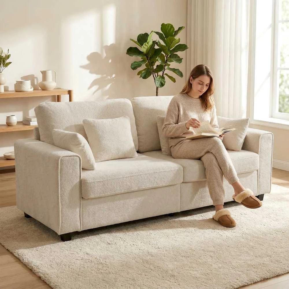 3 vietų sofa smėlio spalvos