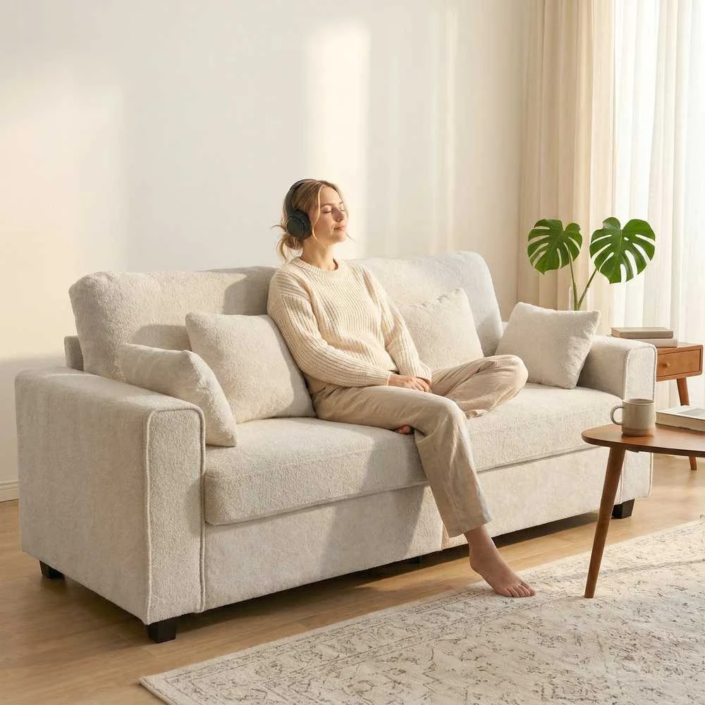 3 vietų sofa smėlio spalvos