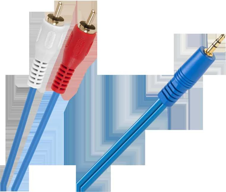 3,5 mm į 2 RCA laidas su mėlynu korpusu