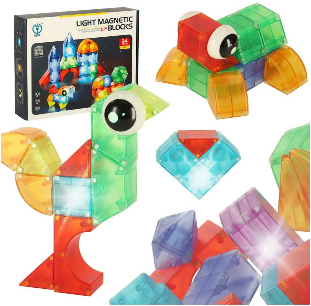 KIK 3D konstrukcijų magnetinės plytos LED šviečiančios 32 el.