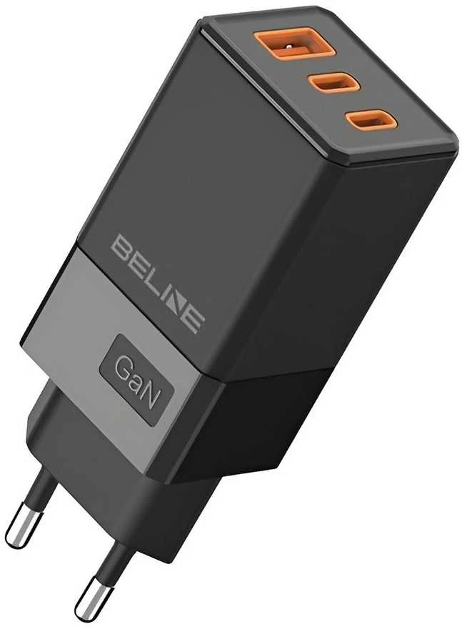 Beline laidinis įkroviklis 2x USB-C + 1x USB 65Wjuodos spalvos/juodos spalvos (head only) PD 3.0 + QC 3.0 BLN3CB65 GaN