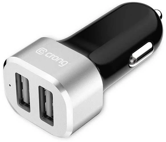 Adapteris Crong Power automobilinis įkroviklis 24W su dviem USB prievadais (aliuminis)