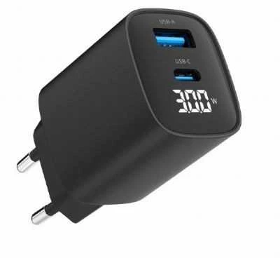 Gembird USB QC3.0 Type-C 30W PD LCD juodas