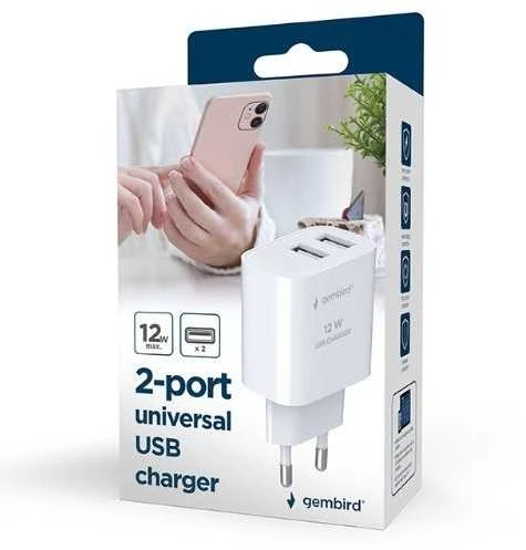 Gembird 2xUSB-A 5V 2.4 A balta