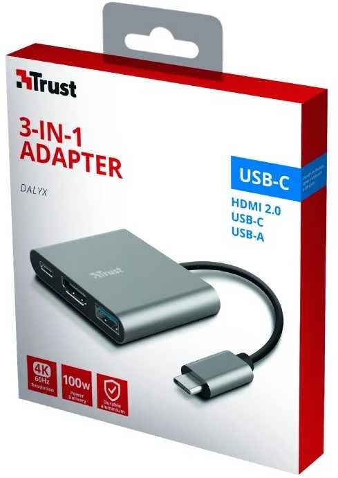 Trust Dalyx USB 3.2 Gen 1 (3.1 Gen 1) Type-C Aliuminio, Juodas