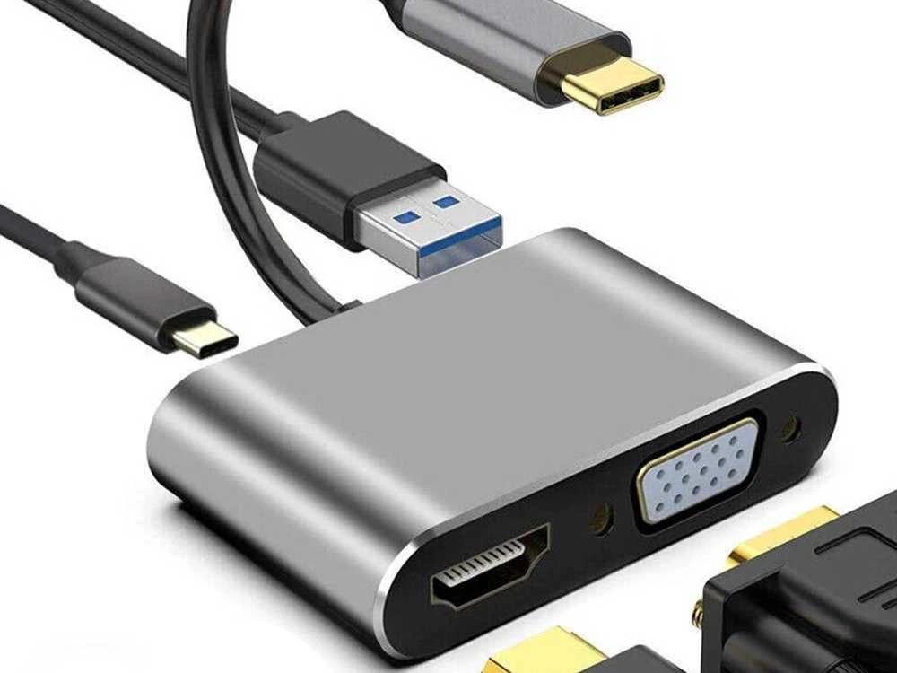 Adapteris USB-C į HDMI 4K VGA USB 3.0