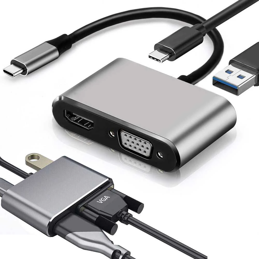 Adapteris USB-C į HDMI 4K VGA USB 3.0
