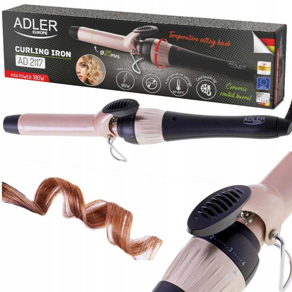 Adler | Curling Iron | AD 2117 | Ceramic heating system | Barrel diameter 25 mm | Temperature (max) 200 °C | 45 W | Juodas/Rožinė