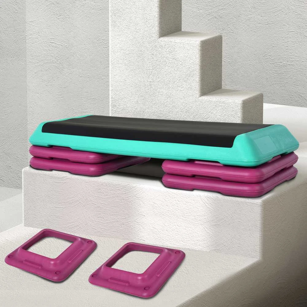 HOMCOM aerobikos ir fitneso treniruoklis stepo platforma, reguliuojamo aukščio 10 cm/15 cm/20 cm, PVC PP, juoda+žalia+violetinė, 110 x 40 x 20 cm