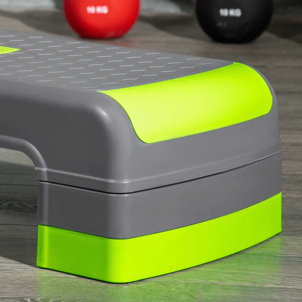HOMCOM aerobikos steperis, reguliuojamo aukščio fitneso treniruoklis su 3 pakopomis (10/15/20 cm), skirtas naudojimui namuose, iki 150 kg, 78 x 28 x 10–20 cm, žalias
