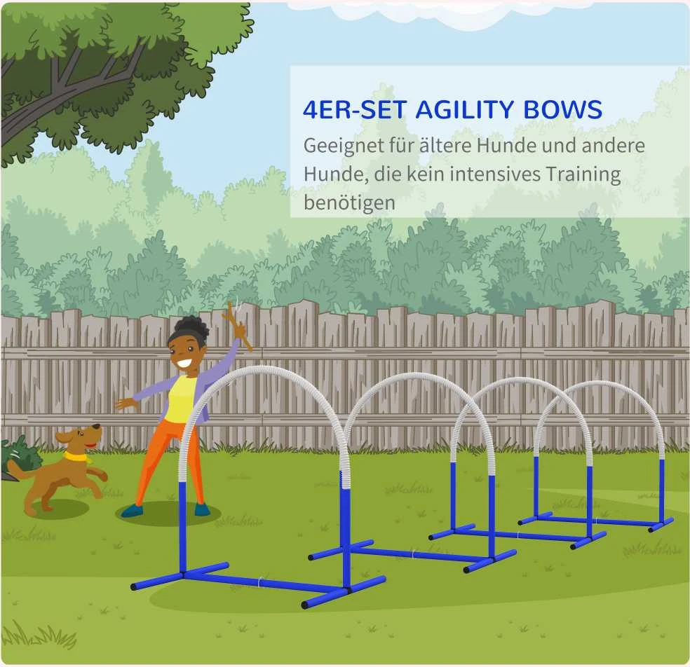 PawHut šunų dresūros įranga, Agility rinkinys šunims, 4 dalių kliūčių rinkinys vyresniems šunims, dresūros rinkinys su krepšiu, mėlyna/balta, 88 x 64 x 95 cm