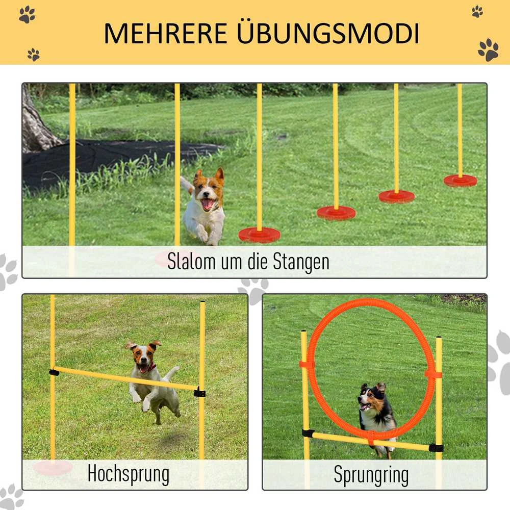 PawHut 3-in-1 šunų dresūros ir vikrumo (agility) rinkinys su kliūtimis, su krepšiu, lengvai nešiojamas, geltonas