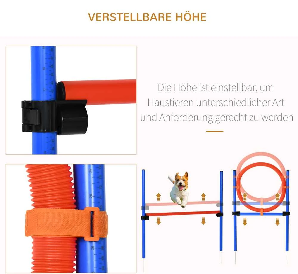 PawHut šunų dresūros įranga, agility treniruočių rinkinys, šunų agility rinkinys, 3-in-1 šunų sporto aikštelė, mėlyna+raudona
