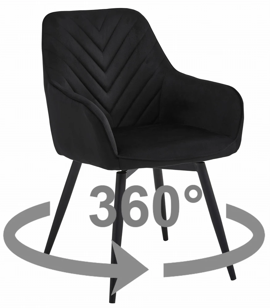 Valora Aksominė 360° besisukanti kėdė, juoda, 56 × 61 × 83,5 cm, 2 vnt.