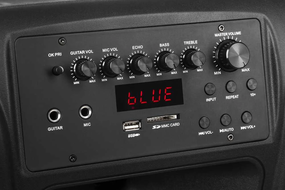 Azusa nešiojama kolonėlė (su 2 belaidžiais mikrofonais, SD, Bluetooth, USB)