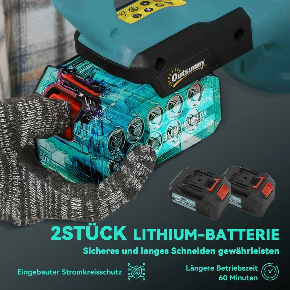 „Outsunny“ elektrinės gyvatvorių žirklės, akumuliatorinis elektrinis gyvatvorių pjūklas su 51 cm pjovimo ilgiu, variklis, akumuliatorius, mėlynos
