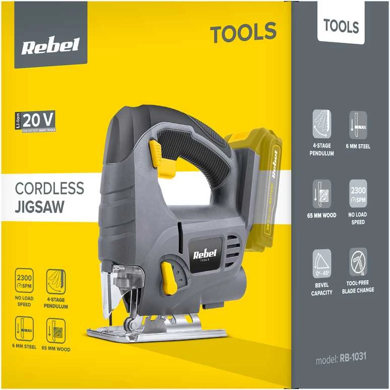 Rebel Tools akumuliatorinis siaurapjūklis RB-1031, 20V; 2 Ah
