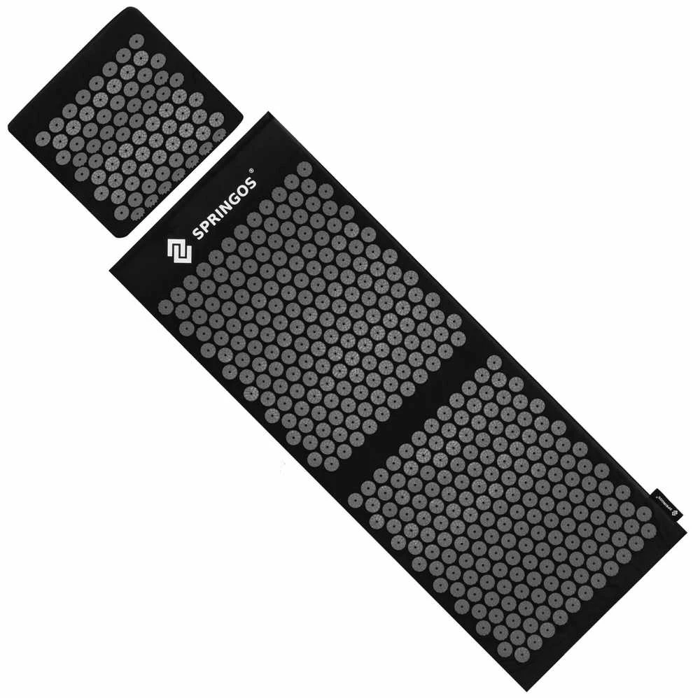Akupresūros kilimėlis Springos FA0153 su dygliuota pagalvėle, juodas