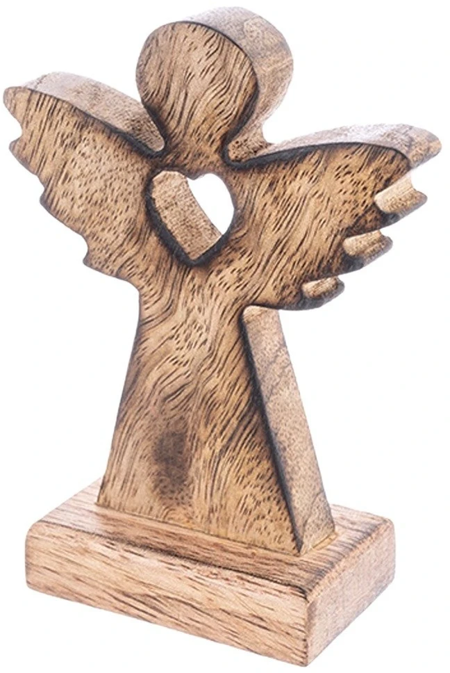 Angelo figūrėlė iš mangmedžio medienos, ruda, 8 × 4 × 11,5 cm