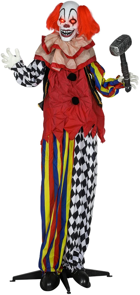 Animatroninė Helovino klouno figūra su garso aktyvacija ir judančia galva bei rankomis, daugiaspalvė, 90 x 18 x 173 cm