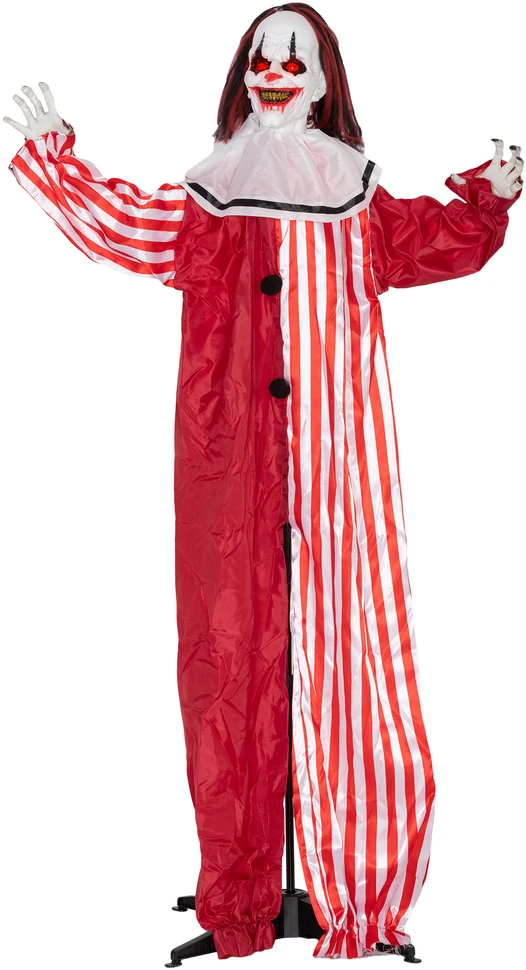 Outsunny Animatroninė klouno dekoracija su LED akimis ir garso aktyvinimu, raudona/balta, 70 × 16 × 165 cm