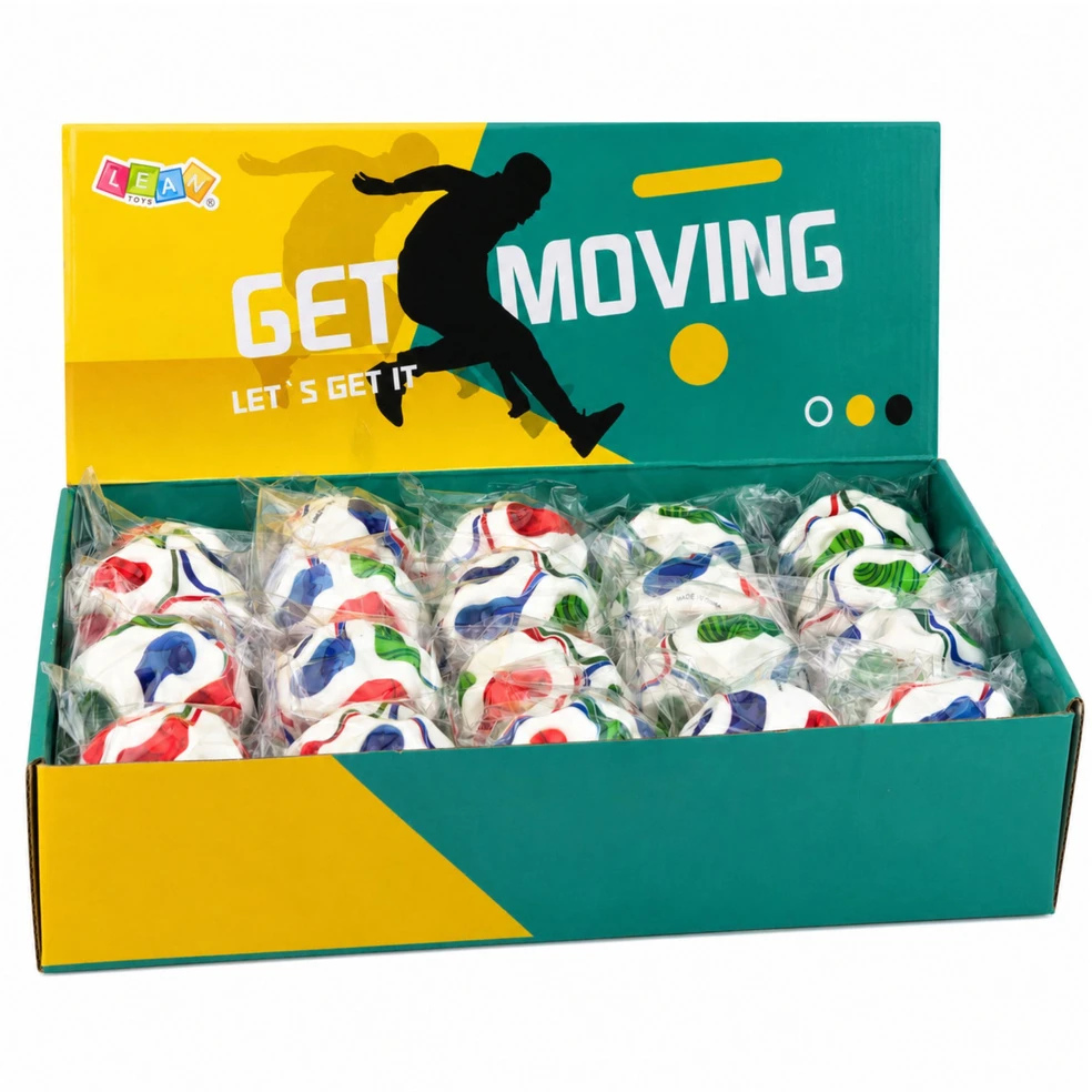 Lean Toys Antistresinis kamuoliukas su įdubimais, futbolo dizaino, įvairiaspalvis, Ø 7 cm
