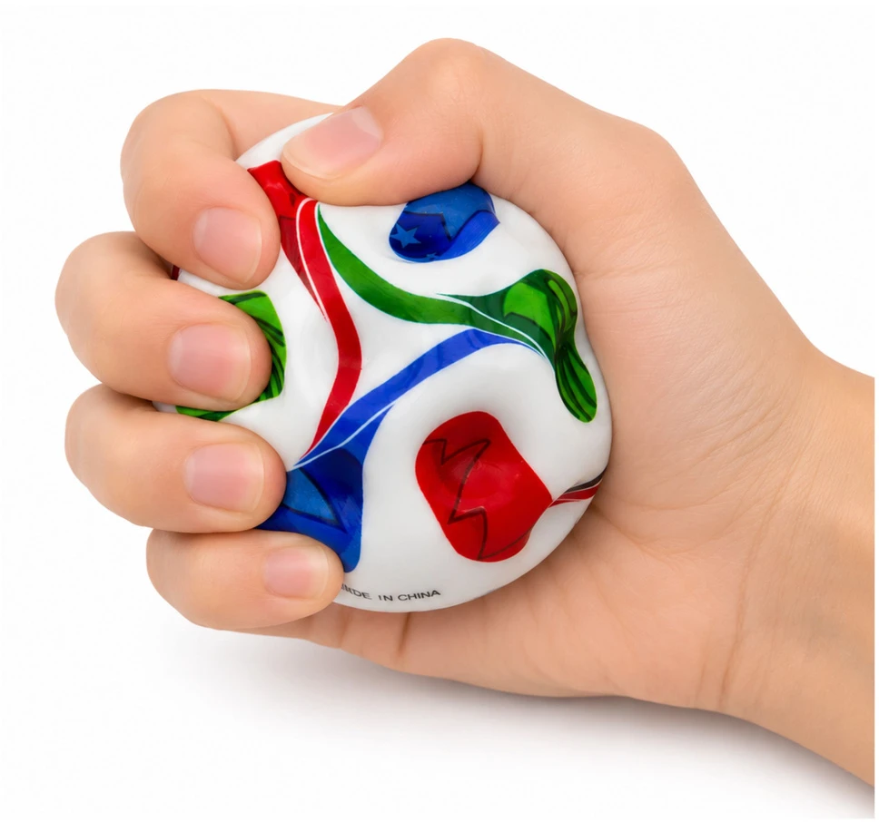 Lean Toys Antistresinis kamuoliukas su įdubimais, futbolo dizaino, įvairiaspalvis, Ø 7 cm