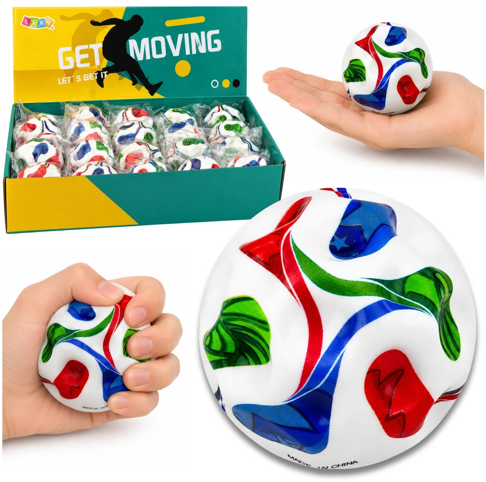 Lean Toys Antistresinis kamuoliukas su įdubimais, futbolo dizaino, įvairiaspalvis, Ø 7 cm
