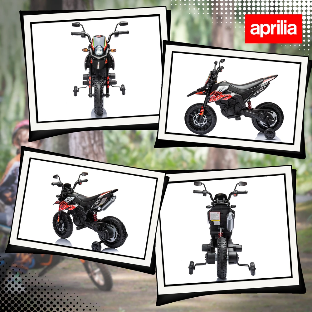 Aprilia licencijuotas vaikiškas elektromotociklas su 2 varikliais, raudonas, 106,5 × 56 × 80 cm