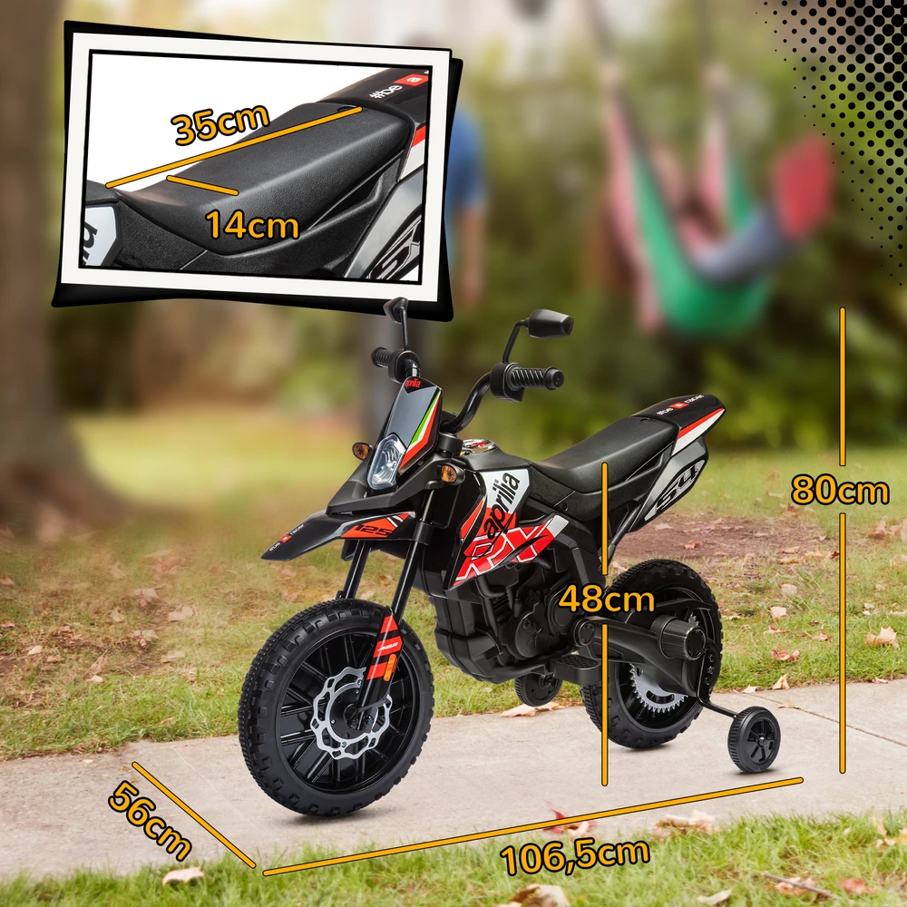 Aprilia licencijuotas vaikiškas elektromotociklas su 2 varikliais, raudonas, 106,5 × 56 × 80 cm