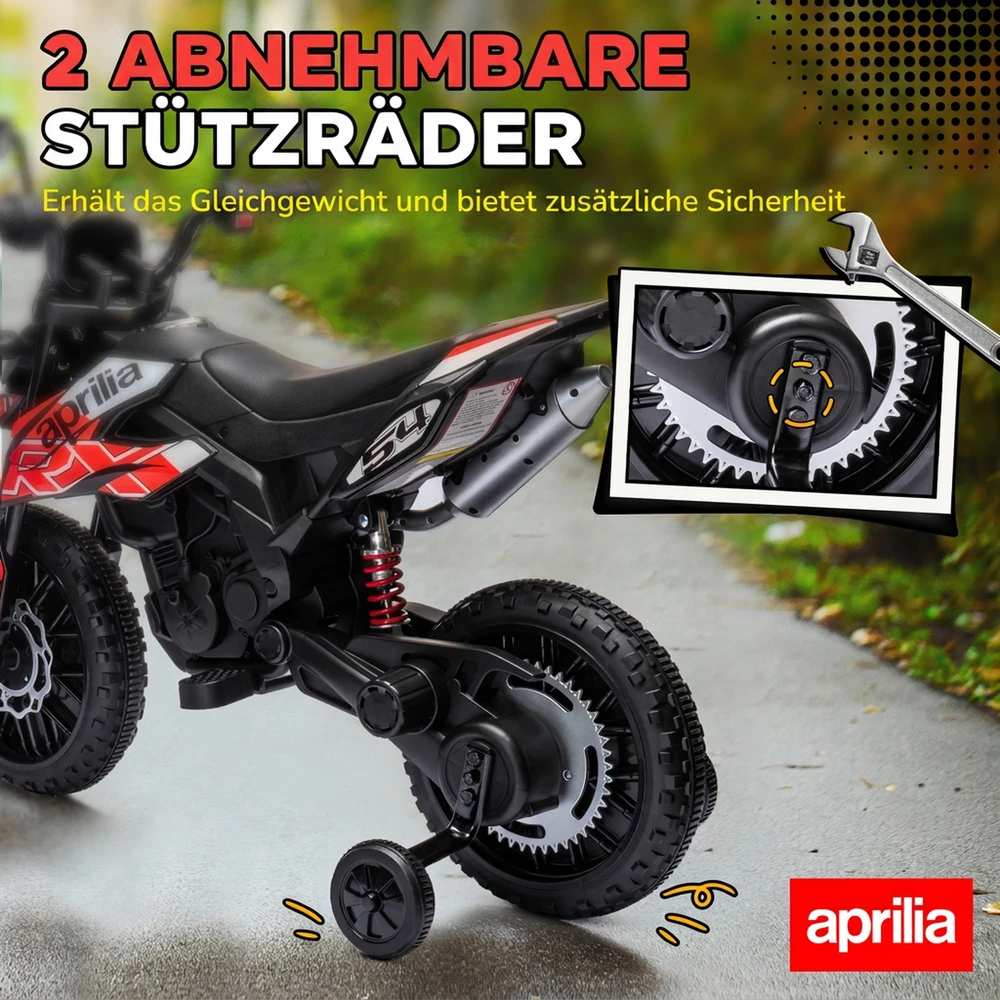 Aprilia licencijuotas vaikiškas elektromotociklas su 2 varikliais, raudonas, 106,5 × 56 × 80 cm