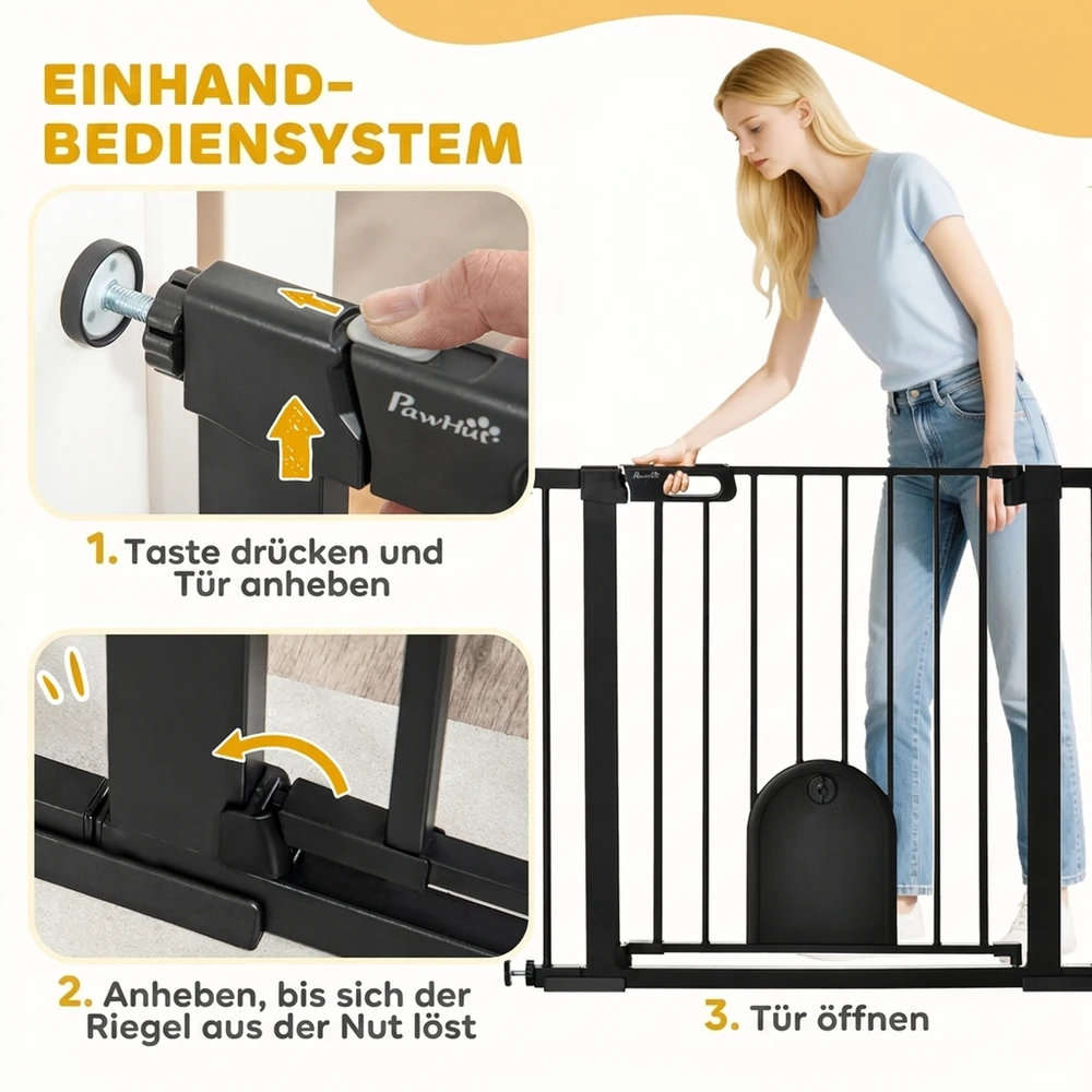 Apsauginiai varteliai gyvūnams su mažomis durelėmis ir automatiniu užsidarymu, juodi, 75–103 × 76 cm