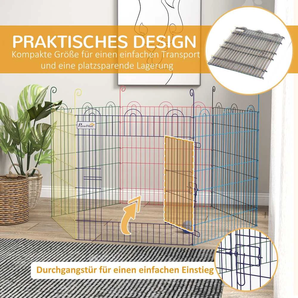 PawHut šuniukų aptvaras, 6 dalių, 60 cm, DIY augintinių voljeras su durelėmis, metalinis, spalvotas