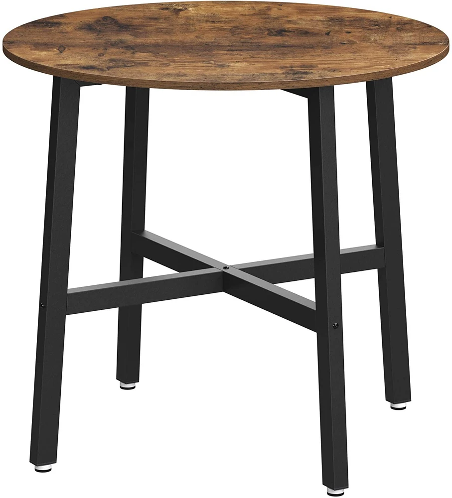 Leobert Apvalus stalas su reguliuojamomis kojelėmis, rustikinės rudos ir juodos spalvos, Ø 80 × 75 cm