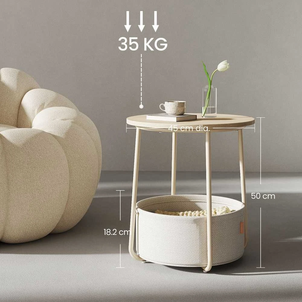 Songmics Apvalus kavos stalelis su medžiaginiu krepšiu, 45 cm skersmens
