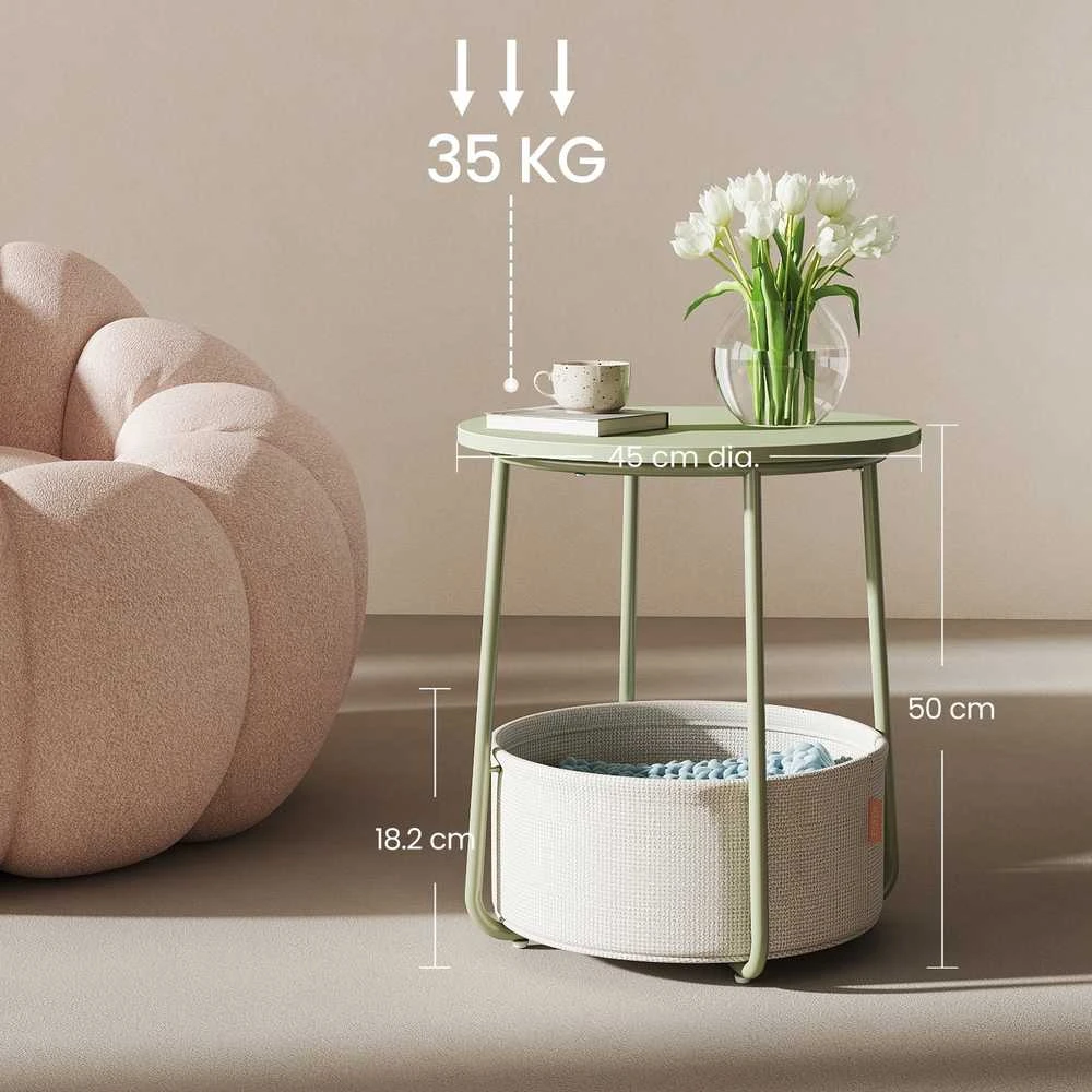 Songmics Apvalus kavos staliukas su audinio krepšiu, 45 cm