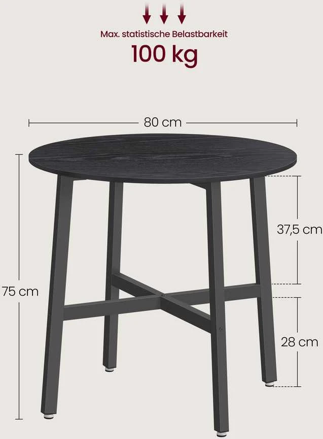 Songmics Apvalus valgomojo stalas 80 cm juodas