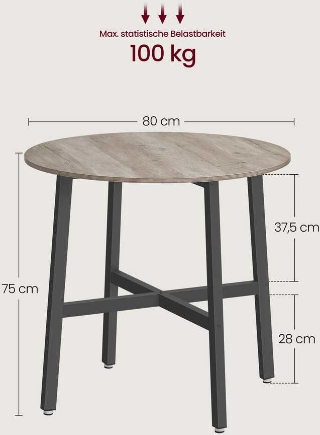 Songmics Apvalus valgomojo stalas 80 cm medžio drožlių plokštės ir plieno