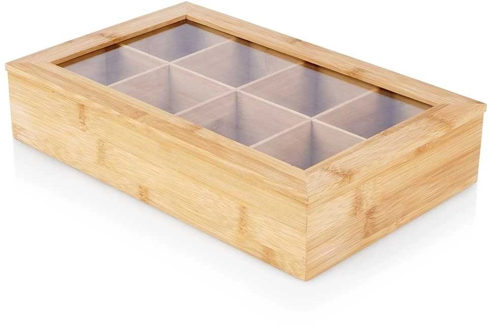 KOOPMAN Bambuko arbatos dėžutė 32x20x6,5 cm su permatomu dangčiu