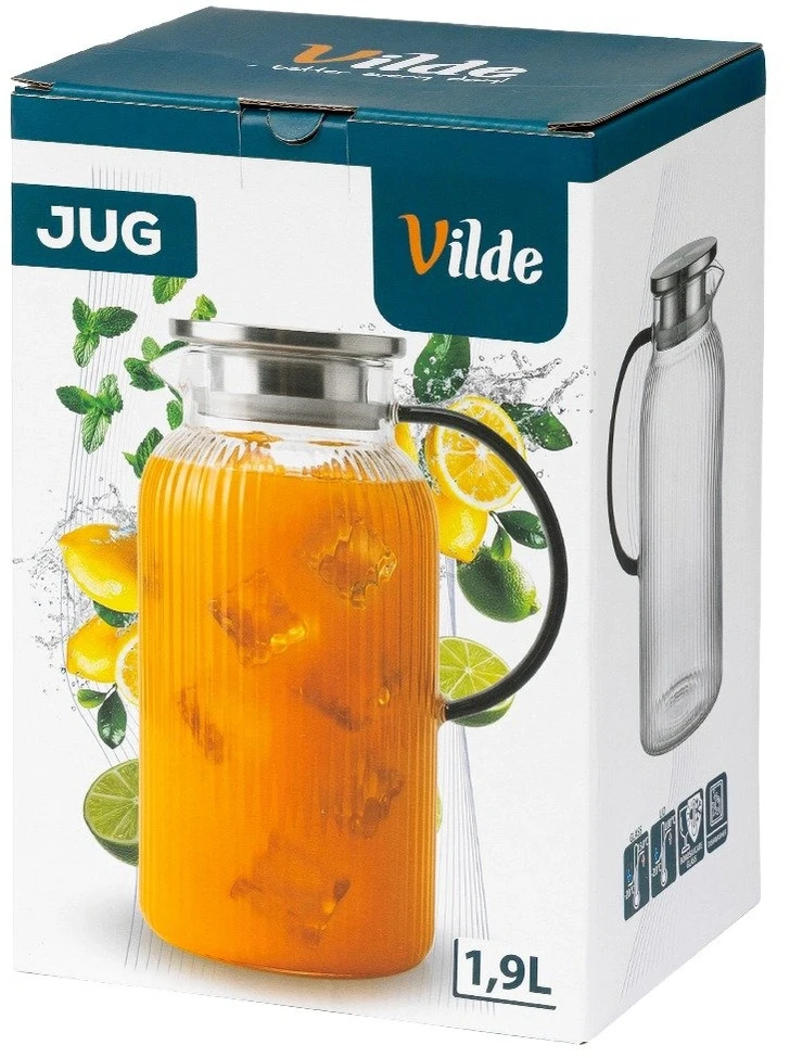 Ąsotis su dangčiu, skaidrus, 1,9 l