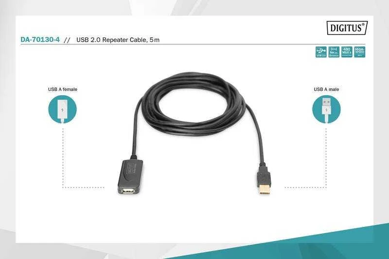 Assmann Electronic DIGITUS kartotuvo laidas USB2 ilgintuvas su stiprintuvu 5m