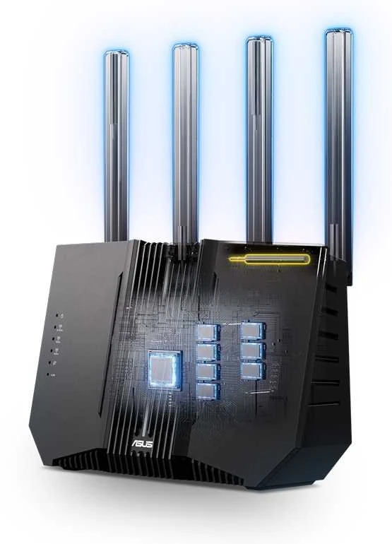 Asus | Trijų dažnių WiFi 7 maršrutizatorius | RT-BE92U BE9700 | 802.11be | 5764 Mbit/s | 2500 Mbit/s | Ethernet LAN (RJ-45) jungtys 5 | Mesh palaikymas: Taip | MU-MiMO: Taip | 4G/5G | Antenos tipas: Išorinė antena | 1