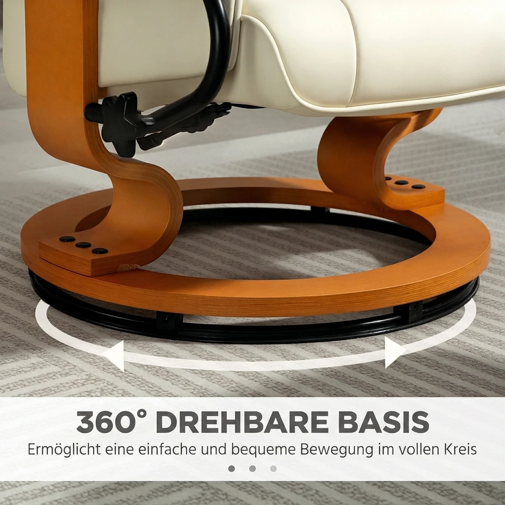 Atlenkiamas fotelis su pakoju, pasukamas, kreminės baltos spalvos, 76 x 85 x 104 cm